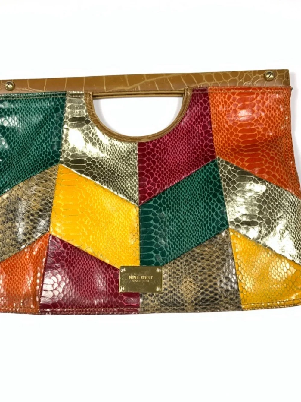 Vintage Nine West Patchwork Faux Snakeskin Clutch Purse Multicolor Y2K Bag